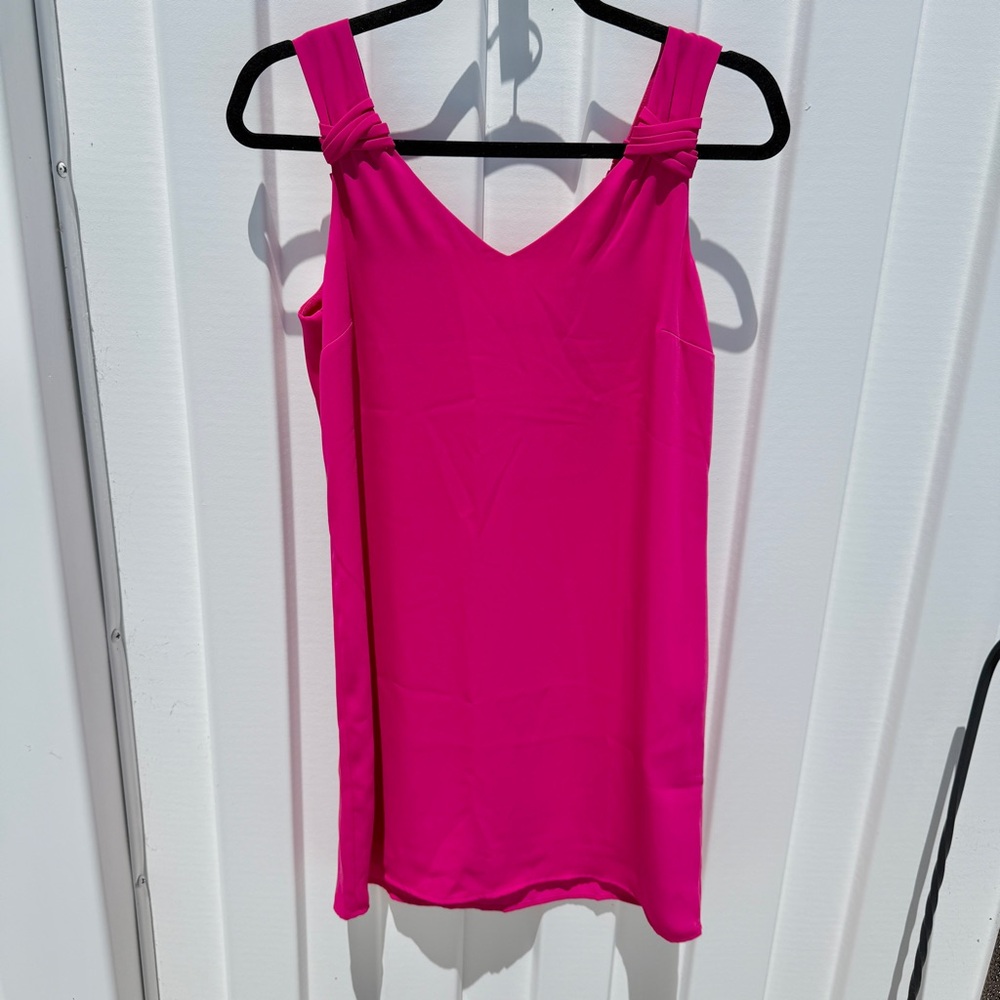 Adrienne Vittadini NWT Hot Fuchsia Pink Shoulder Knot Detail Shift Mini Dress XS